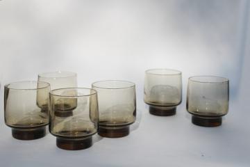 catalog photo of 70s vintage smoke brown glass lowballs, Libbey tawny Accent drinking glasses barware