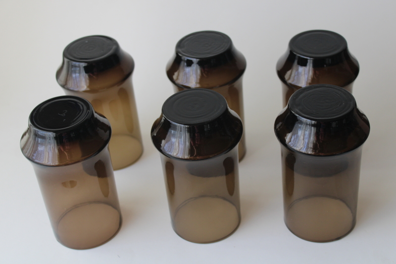 photo of 70s vintage smoke brown glass tumblers, Libbey Impromptu 16 oz drinking glasses set #3