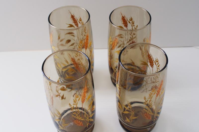 photo of 70s vintage smoke brown glass wheat pattern drinking glasses, Triguba Anchor Hocking #3