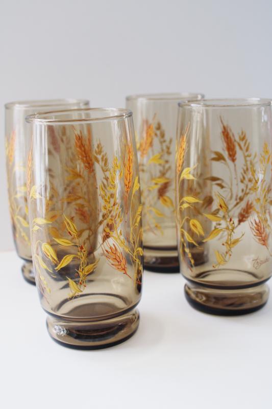 photo of 70s vintage smoke brown glass wheat pattern drinking glasses, Triguba Anchor Hocking #4