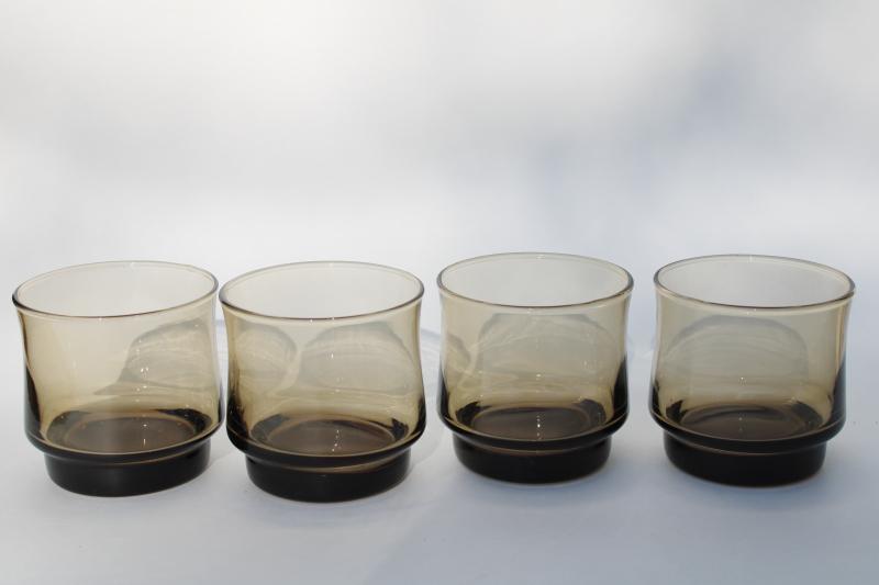 photo of 70s vintage smoke glass lowballs, Libbey Bolero tawny brown tumblers, retro drinkware #1