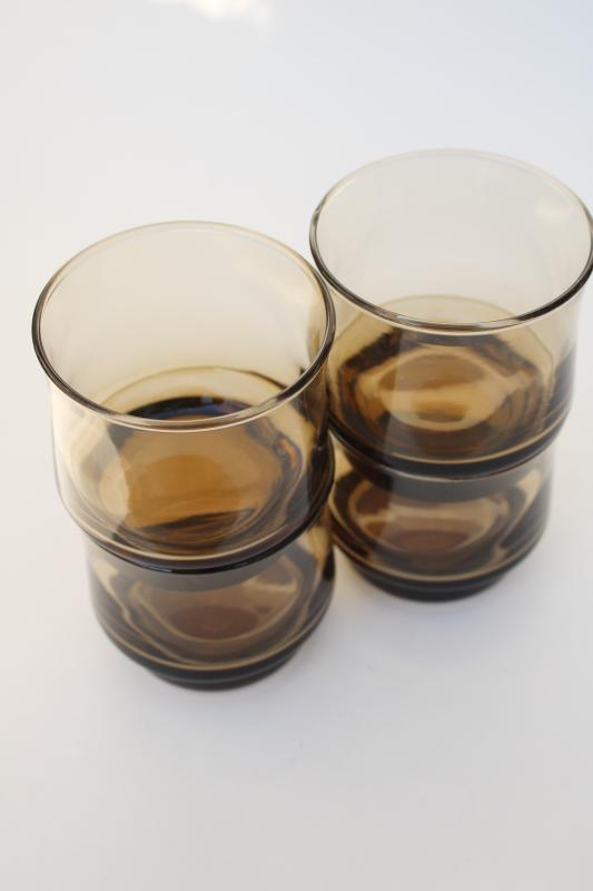 photo of 70s vintage smoke glass lowballs, Libbey Bolero tawny brown tumblers, retro drinkware #4