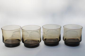 catalog photo of 70s vintage smoke glass lowballs, Libbey Bolero tawny brown tumblers, retro drinkware