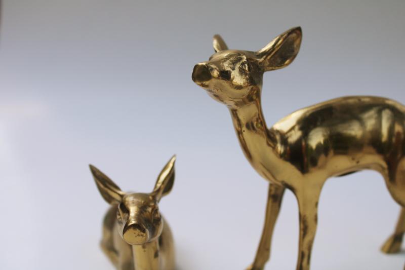 photo of 70s vintage solid brass deer, pair of large deer figurines, brass animals #3