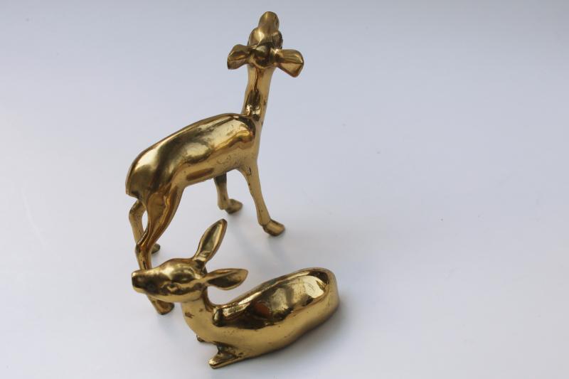 photo of 70s vintage solid brass deer, pair of large deer figurines, brass animals #5