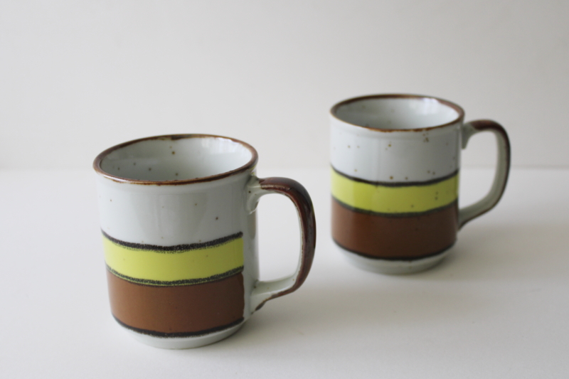 photo of 70s vintage stackable ceramic mugs w/ mod stripes, Hearthside Japan buffet stoneware   #1