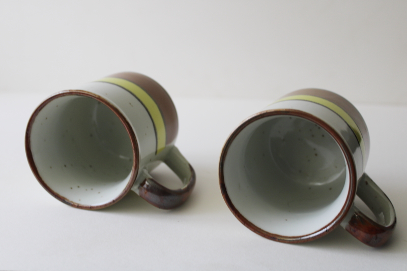 photo of 70s vintage stackable ceramic mugs w/ mod stripes, Hearthside Japan buffet stoneware   #2