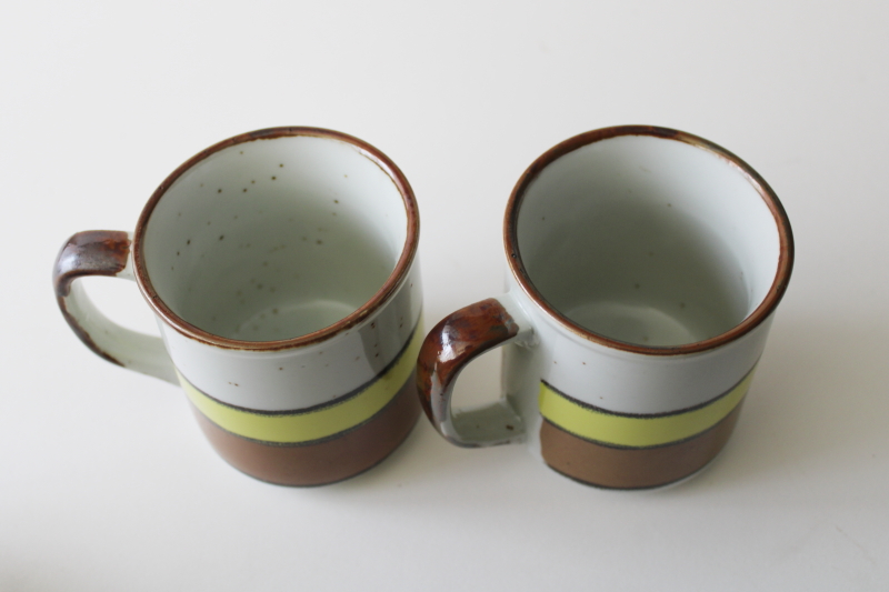 photo of 70s vintage stackable ceramic mugs w/ mod stripes, Hearthside Japan buffet stoneware   #4