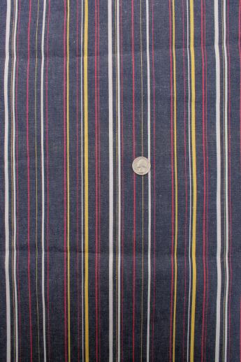 photo of 70s vintage striped jeans fabric, yellow & red woven stripe blue denim #1