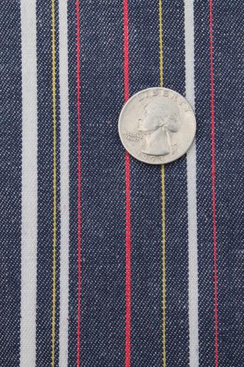 photo of 70s vintage striped jeans fabric, yellow & red woven stripe blue denim #2