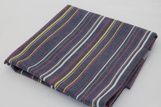 photo of 70s vintage striped jeans fabric, yellow & red woven stripe blue denim #4