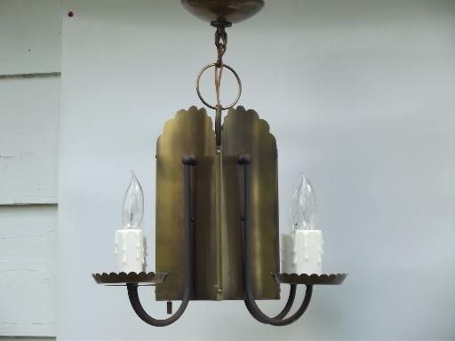 photo of 70s vintage tole metal tavern candles hanging lamp chandelier light #1