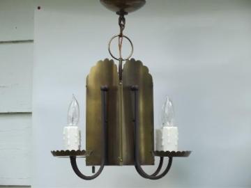 catalog photo of 70s vintage tole metal tavern candles hanging lamp chandelier light