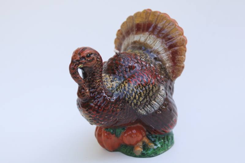 photo of 70s vintage wax candle, Thanksgiving turkey art sculpture holiday table centerpiece display #1