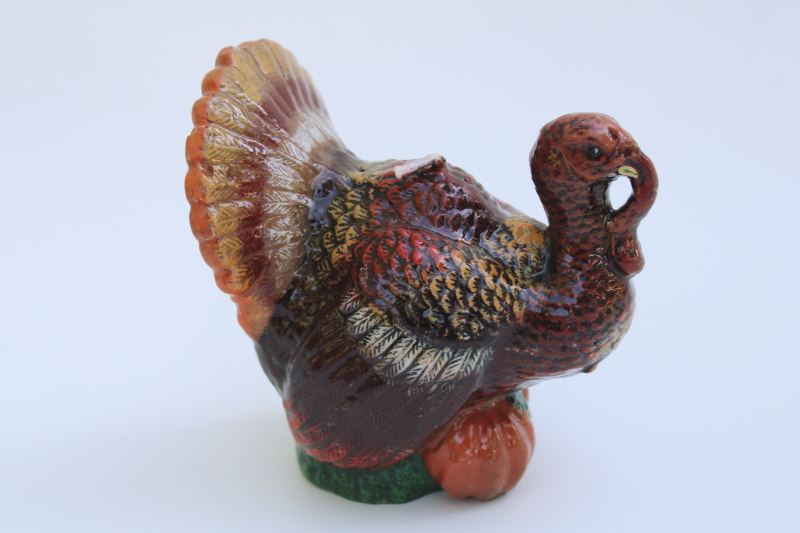 photo of 70s vintage wax candle, Thanksgiving turkey art sculpture holiday table centerpiece display #2