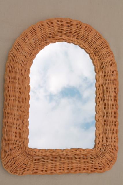 photo of 70s vintage wicker frame mirror, rustic modern neutral, natural color basketweave texture #1