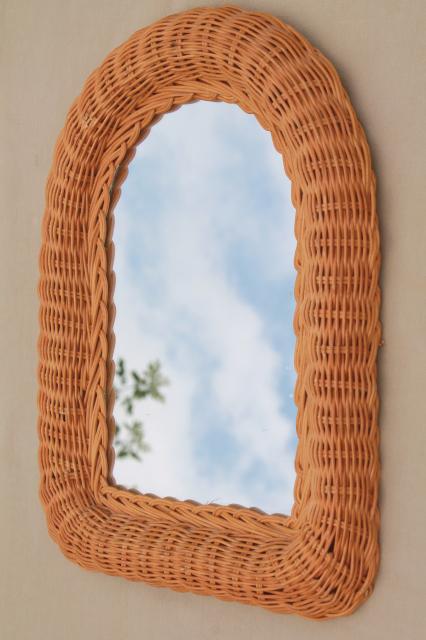 photo of 70s vintage wicker frame mirror, rustic modern neutral, natural color basketweave texture #2