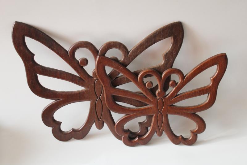 photo of 70s vintage wood butterflies wall art hanging plaques, retro hippie style #1