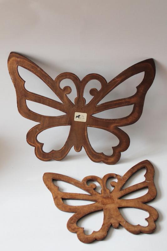 photo of 70s vintage wood butterflies wall art hanging plaques, retro hippie style #4