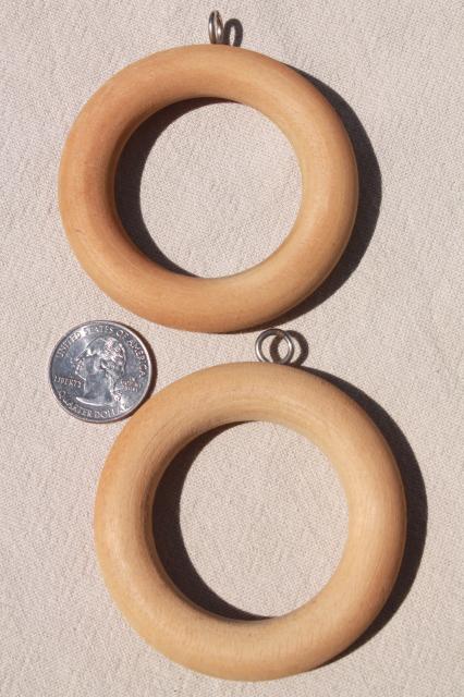 photo of 70s vintage wood curtain rings, big & groovy - retro boho drapery hardware lot #3