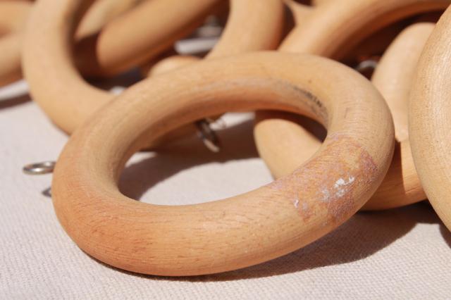 photo of 70s vintage wood curtain rings, big & groovy - retro boho drapery hardware lot #4