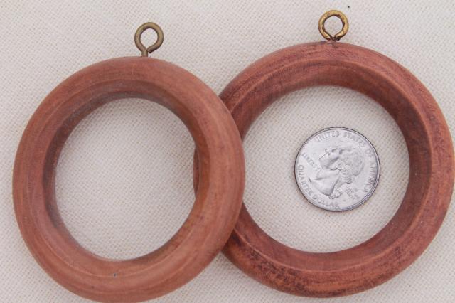 photo of 70s vintage wood curtain rings, big & groovy - retro boho drapery hardware lot #3