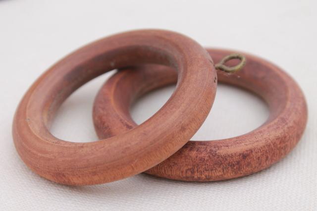 photo of 70s vintage wood curtain rings, big & groovy - retro boho drapery hardware lot #4