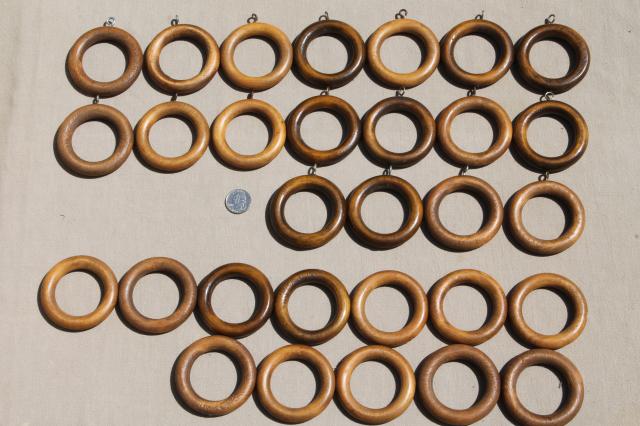 photo of 70s vintage wood curtain rings, big & groovy - retro boho drapery hardware lot #2