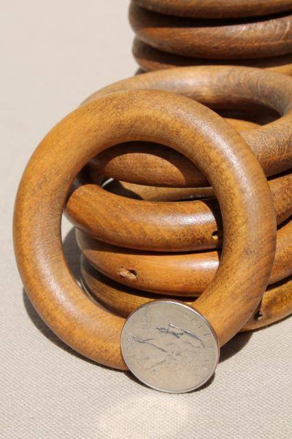 photo of 70s vintage wood curtain rings, big & groovy - retro boho drapery hardware lot #4