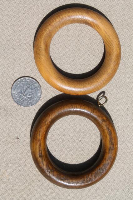 photo of 70s vintage wood curtain rings, big & groovy - retro boho drapery hardware lot #5