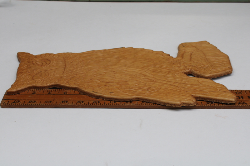 photo of 70s vintage wood owl wall art plaque, rustic natural wood pressed carved design boho nature decor  #3