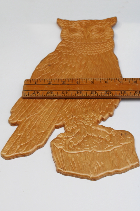 photo of 70s vintage wood owl wall art plaque, rustic natural wood pressed carved design boho nature decor  #4