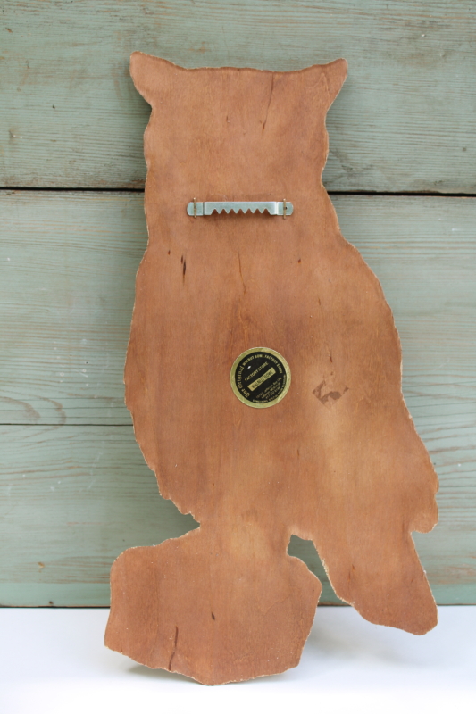 photo of 70s vintage wood owl wall art plaque, rustic natural wood pressed carved design boho nature decor  #7