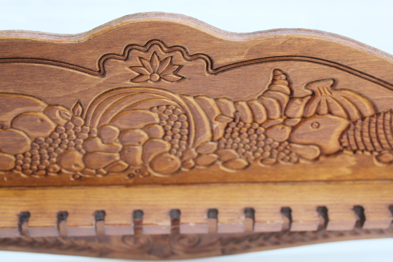 photo of 70s vintage wood spoon holder, wall mount rack for collectibles display grandmacore country kitchen #3