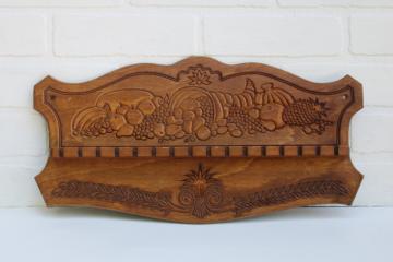 catalog photo of 70s vintage wood spoon holder, wall mount rack for collectibles display grandmacore country kitchen 