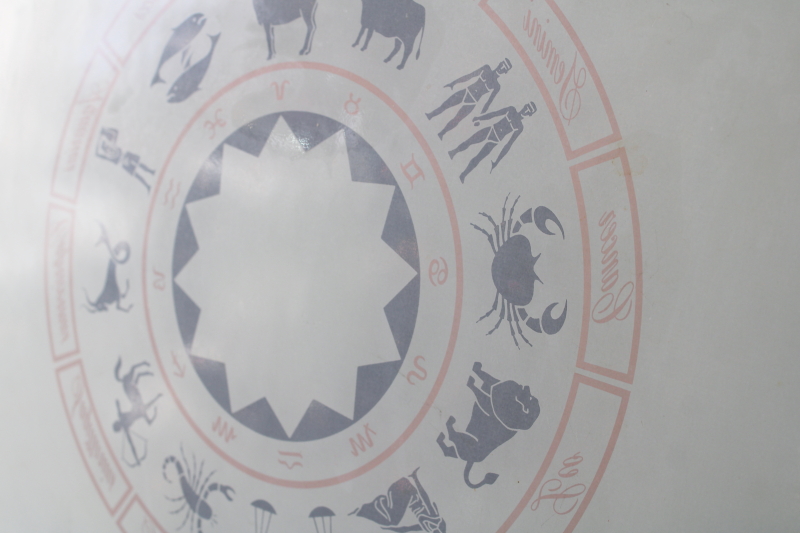 photo of 70s vintage zodiac design glass cutting board, kitchen counter saver  #2