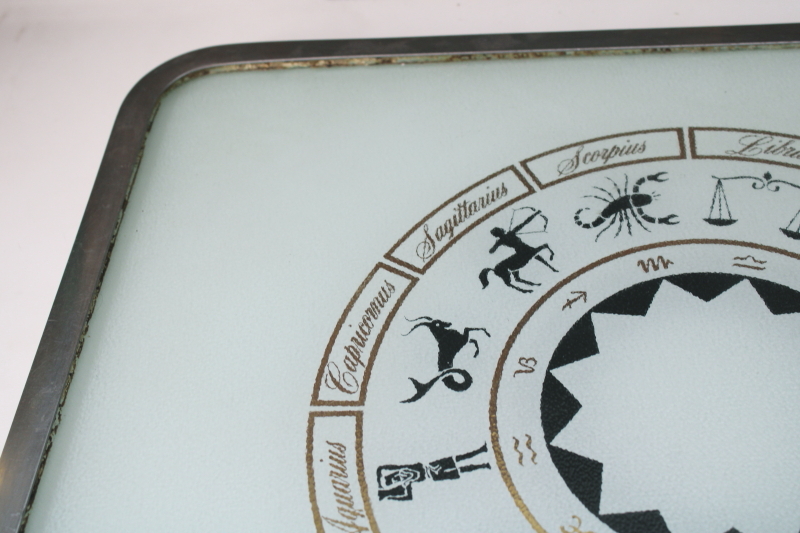 photo of 70s vintage zodiac design glass cutting board, kitchen counter saver  #8
