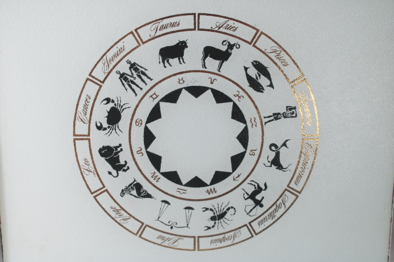 photo of 70s vintage zodiac design glass cutting board, kitchen counter saver  #11