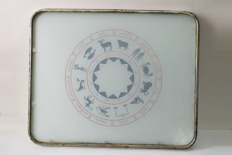 photo of 70s vintage zodiac design glass cutting board, kitchen counter saver  #17