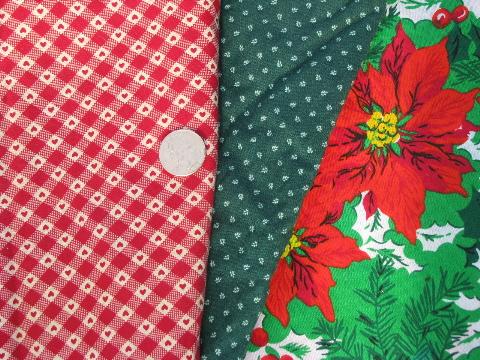 photo of 70s-80s vintage print cotton fabric /scraps lot, Christmas red and green #2