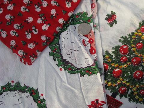 photo of 70s-80s vintage print cotton fabric /scraps lot, Christmas red and green #4