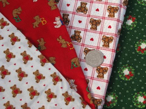 photo of 70s-80s vintage print cotton fabric /scraps lot, Christmas red and green #5