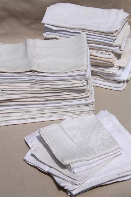photo of 75 cotton & linen damask fabric napkins, mismatched vintage table linen, cloth napkin lot #1
