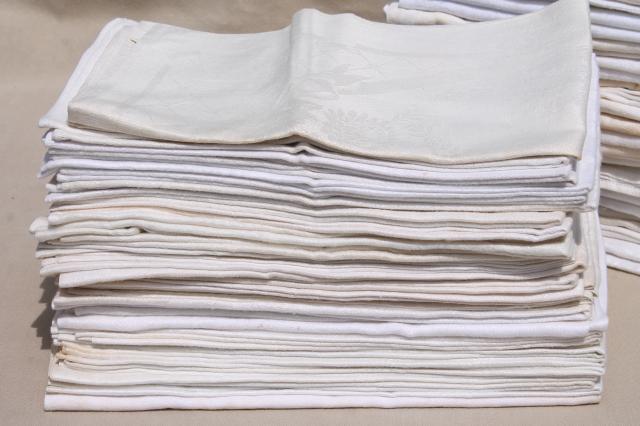 photo of 75 cotton & linen damask fabric napkins, mismatched vintage table linen, cloth napkin lot #7