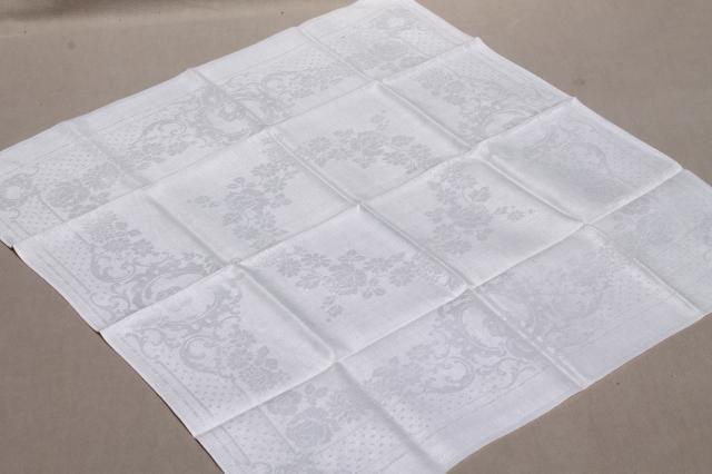 photo of 75 cotton & linen damask fabric napkins, mismatched vintage table linen, cloth napkin lot #11