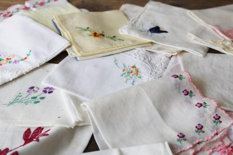 photo of 75 vintage hankies, lot shabby embroidered handkerchiefs for upcycled party decor projects #2