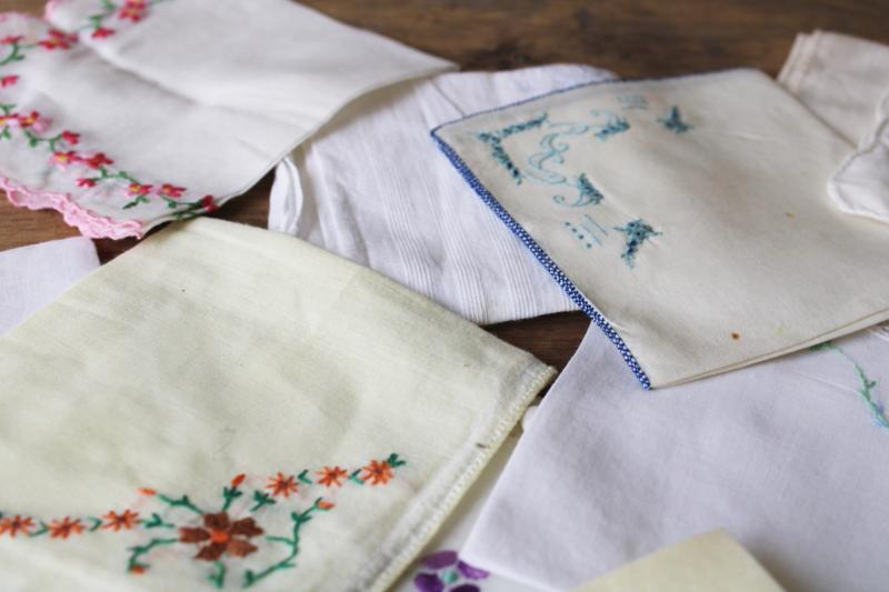 photo of 75 vintage hankies, lot shabby embroidered handkerchiefs for upcycled party decor projects #3