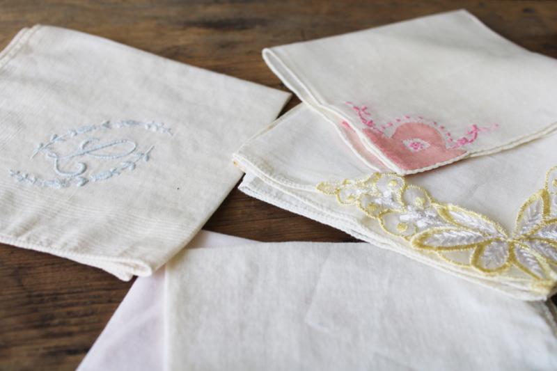 photo of 75 vintage hankies, lot shabby embroidered handkerchiefs for upcycled party decor projects #4