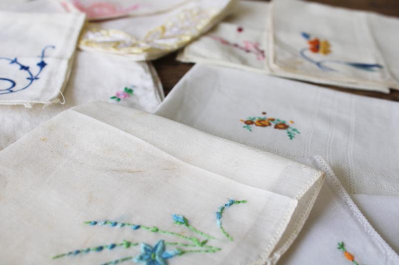 photo of 75 vintage hankies, lot shabby embroidered handkerchiefs for upcycled party decor projects #5