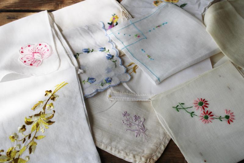 photo of 75 vintage hankies, lot shabby embroidered handkerchiefs for upcycled party decor projects #6